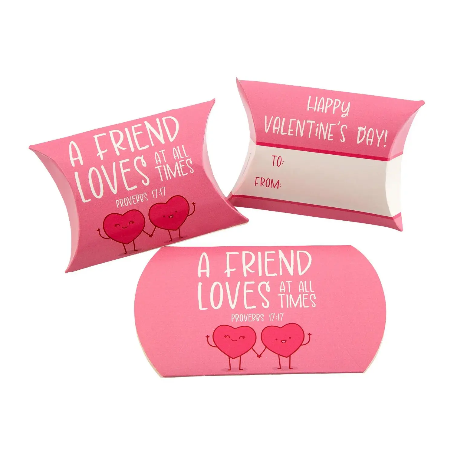 Faith-Themed Pillow Shape Gift Box Set - 5"x6.5" Religious Valentine Cardstock Treat Boxes, 24-Pc