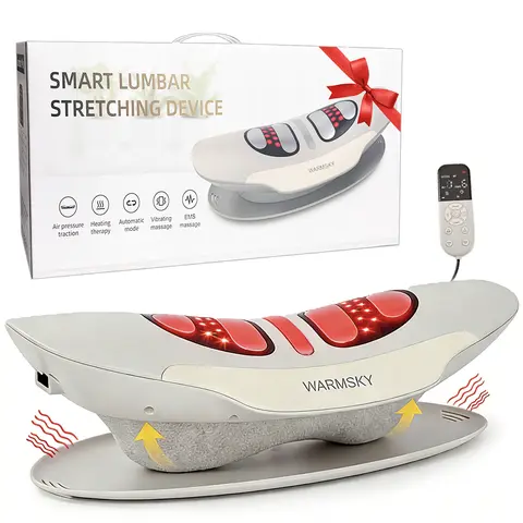 WarmSky Smart Lower Back Massager - Automatic, Heat, Air Traction, Vibration & LED Light Therapy, Rechargeable Portable Back Health Solutions for Desk Use, Burnout Recovery, Circulation Boost, Polyester Gifts for Female Adults