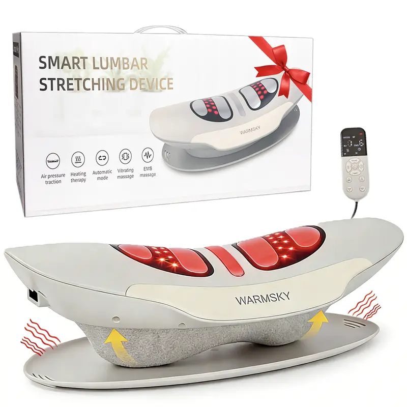 WarmSky Smart Lower Back Massager - Automatic, Heat, Air Traction, Vibration & LED Light Therapy, Rechargeable Portable Back Health Solutions for Desk Use, Burnout Recovery, Circulation Boost, Polyester Gifts for Female Adults