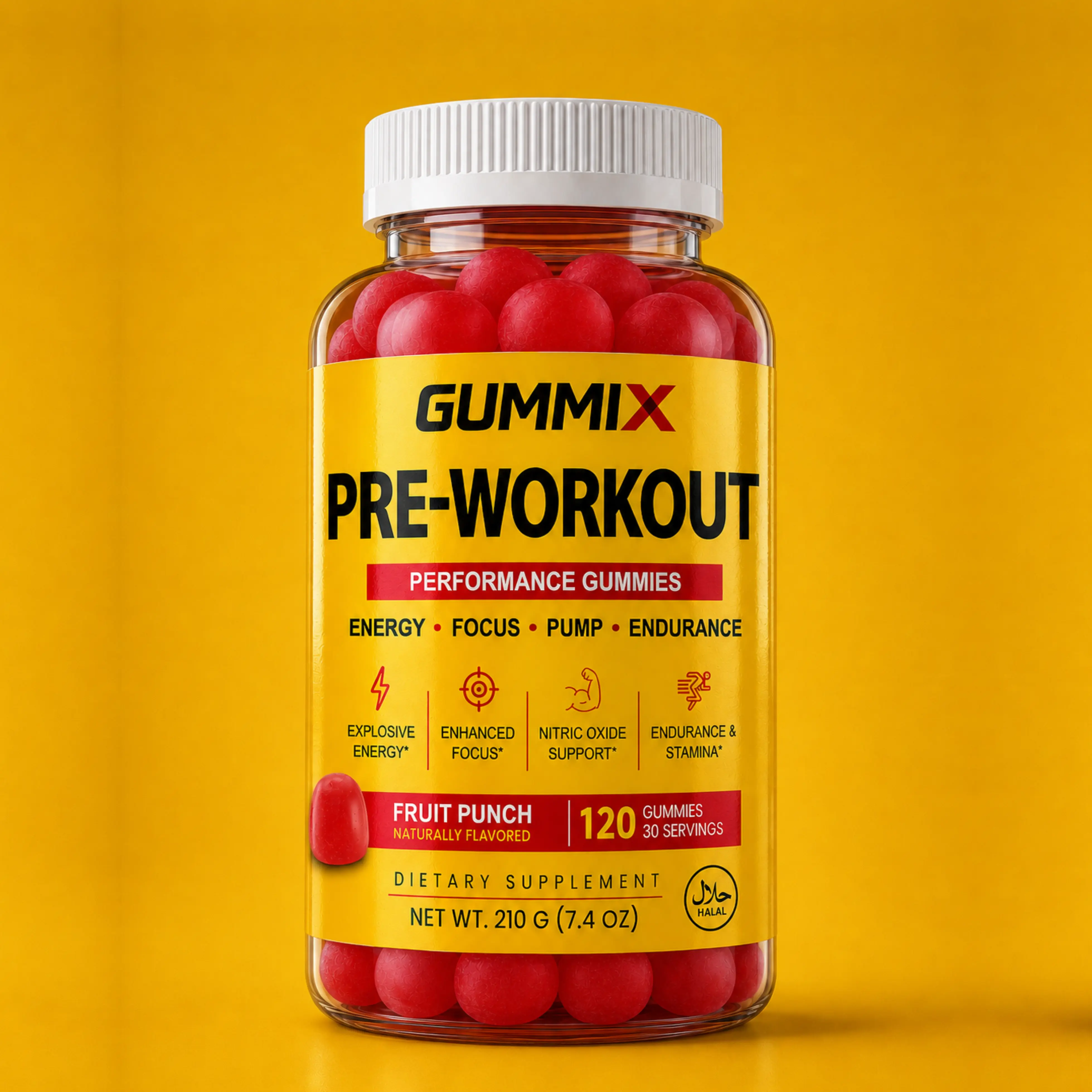 GummiX Pre-Workout Gummies | 100mg Caffeine | Sugar-Free | Halal | Fruit Punch | 120 Gummies