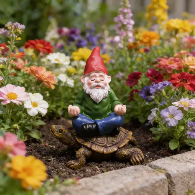 The Ultimate Zen Master! Funny Meditating Gnome Riding Turtle Outdoor Sculpture. Weather-Resistant Resin  Ornament for Yard, Lawn & Porch . garden decor supply statue decoration
