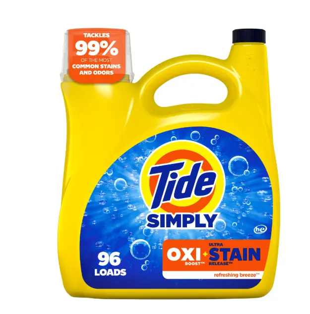 Tide Simply Laundry Detergent Liquid, Oxi Boost + Ultra Stain Release, Refreshing Breeze Scent, 129 fl oz, 96 Loads