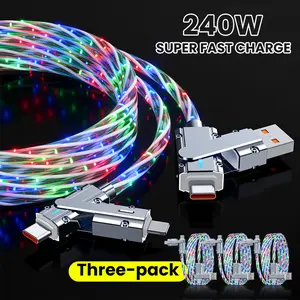 [BUY 1 GET 2 FREE] Super Fast Charging 4-in-1 Universal Type C/USB Cable/ Lightning - 3-Pcs tough orange charging cable & RGB Colorful LED Glowing Cords, Stylish Flashy Charger for Phone & Tech Enthusiasts