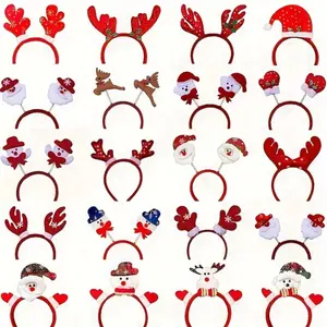 6/12Pcs Different Holiday Christmas Headbands Christmas Themed Plastic Headbands with Santa Claus Snowman Reindeer Antlers Party