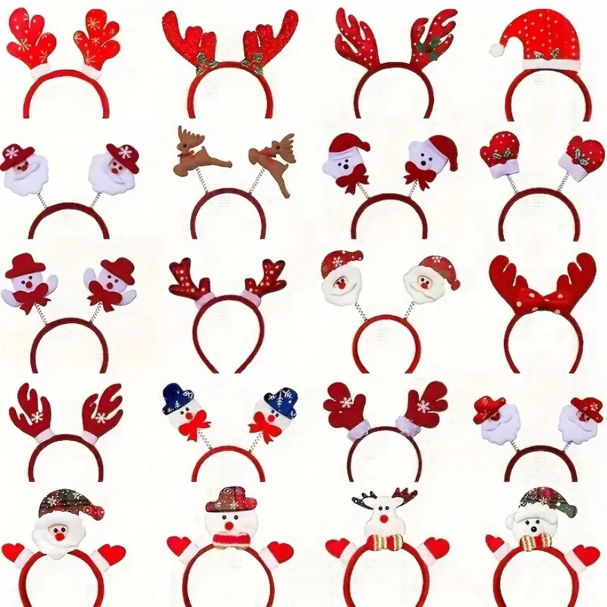 6/12Pcs Different Holiday Christmas Headbands Christmas Themed Plastic Headbands with Santa Claus Snowman Reindeer Antlers Party