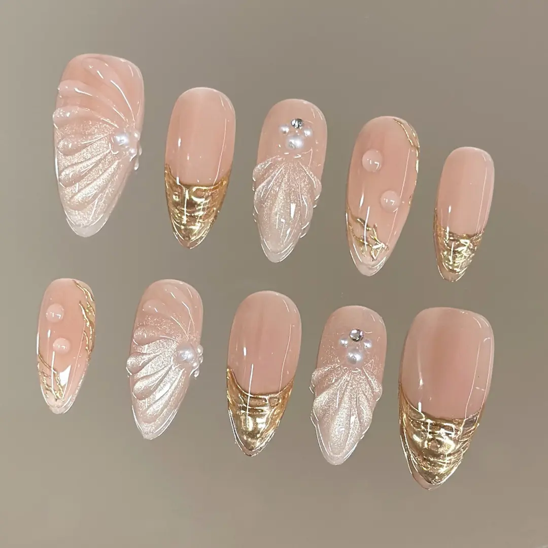 NailVesta ROSE CHAMPAGNE – 100% Handcrafted 3D Press-On Nails | Reusable, Long-Lasting, Salon-Quality black lace nail art nail art
