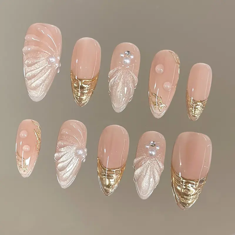 NailVesta ROSE CHAMPAGNE – 100% Handcrafted 3D Press-On Nails | Reusable, Long-Lasting, Salon-Quality black lace nail art nail art