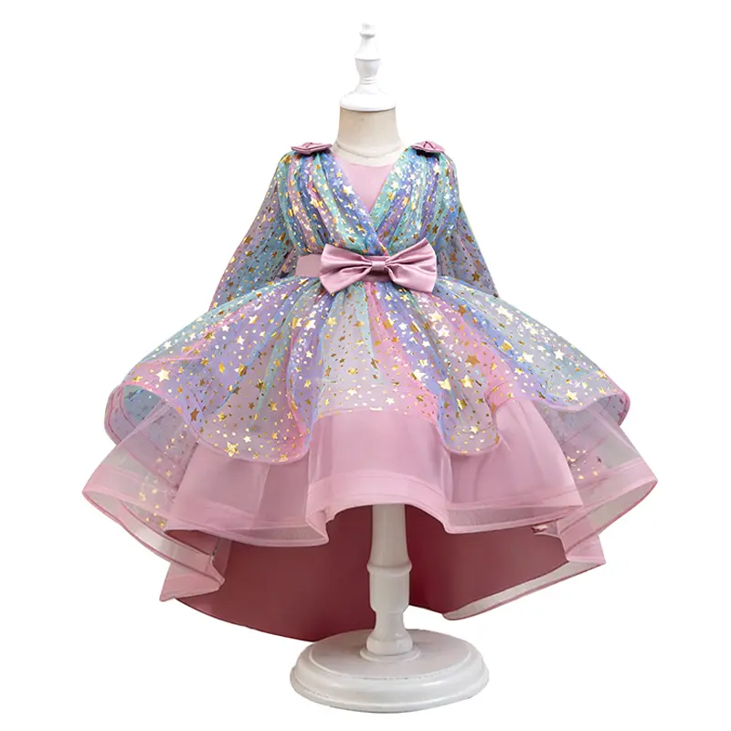 Girls Star Tulle Princess Dress High Low Party Dress for Birthday Wedding first  communion  dress