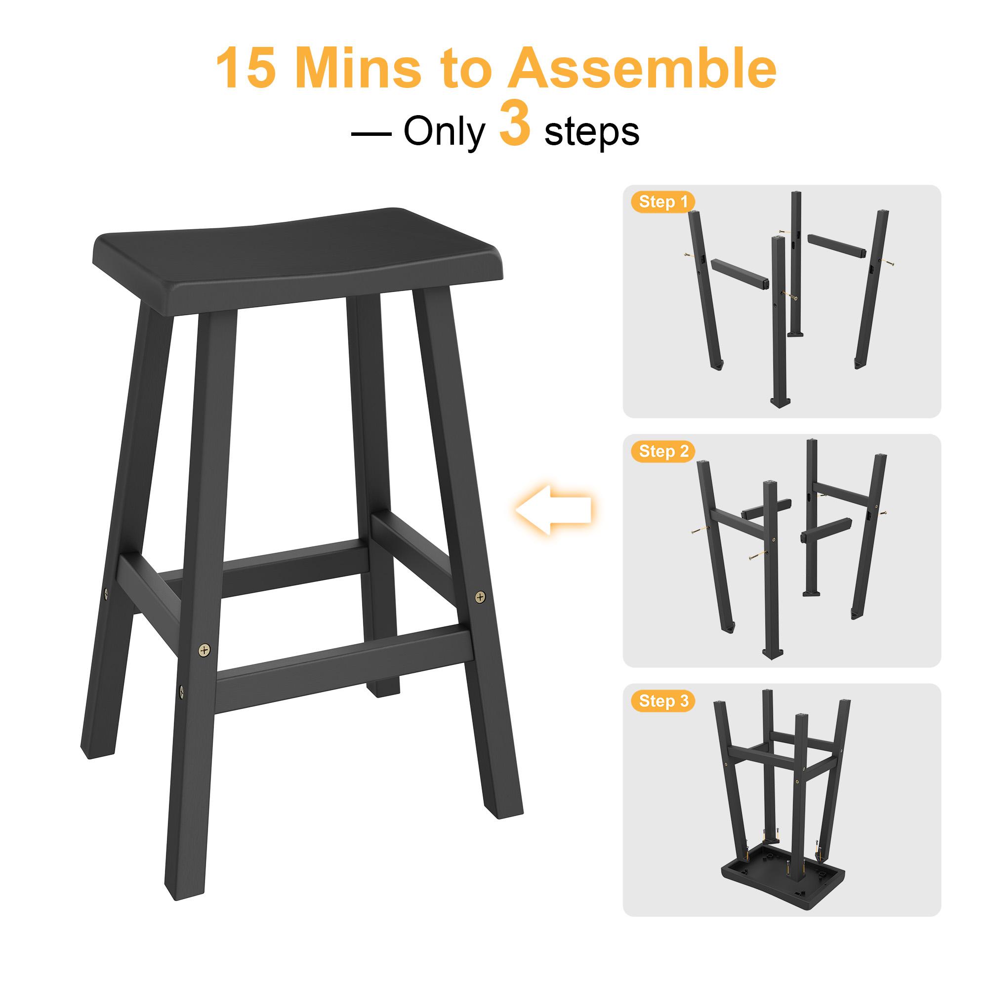 Set of 2 Wooden Saddle Bar Stools, 24 Inch Height, Seat with Footrests, Industrial Style – Kitchen Counter Stools for Restaurant, Bistro Bar, Home Dining