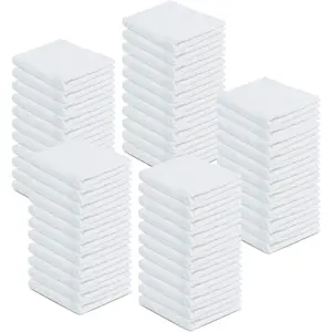 Pack of 50 12x12 Inches 100% Cotton White Terry Towels, High Absorbent Multipurpose Cleaning Cloths for Auto Detailing, Daily Cleaning and Painters