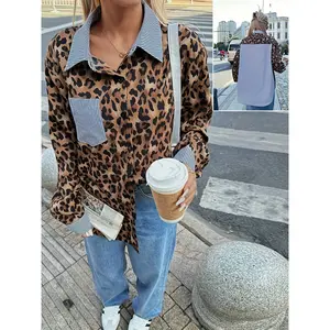 Elegant plaid leopard print long sleeved shirt, loose casual women's shirt, spring and autumn fashion, new product launchedRAIMENTRY