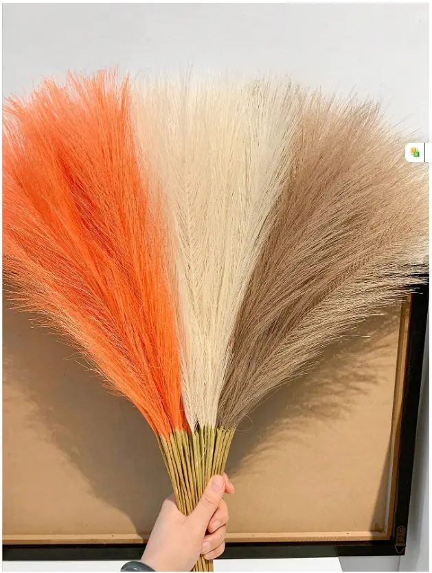 15Pcs/6Pcs Artificial Pampas Grass 55cm/21.65in Fluffy Faux Flower Beige, Brown, Orange Colored Artificial Reed Faux Pampas Grass For Home Farmhouse Decor, For Bohemian Decor, Artificial Flower Fake Pampas Decor, Vase Filler Room Decoration
