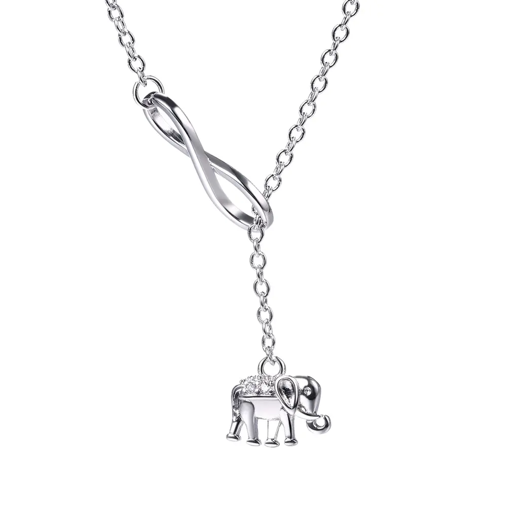Sterling Silver Infinity Elephant Lariat Pendant Necklace