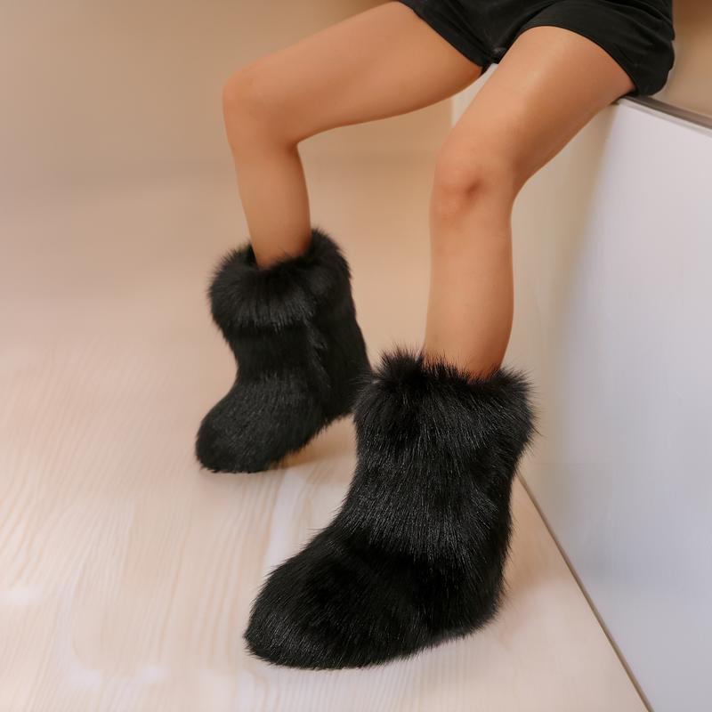 Women's Boots Furry Fuzzy Snow Boots Fluffy Winter Boots Warm Cold Proof Comfortable Mid-Calf Boots