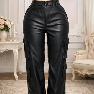 Faux Leather High Waist Cargo Pant