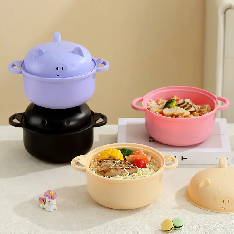 New microwave oven safe plastic noodle bowl set - Instant noodle soup cup with chopsticks, essential for dormitory quick meals, dishwasher washable, suitable for families, outdoor picnics and party gatherings