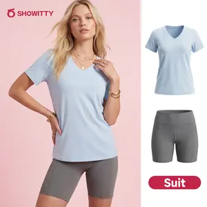 SHOWITTY Women's Summer Set 2 Pack Outfits - Casual Short Sleeve Top & Shorts Matching Set  Lightweight Breathable Comfortable for Daily Wear