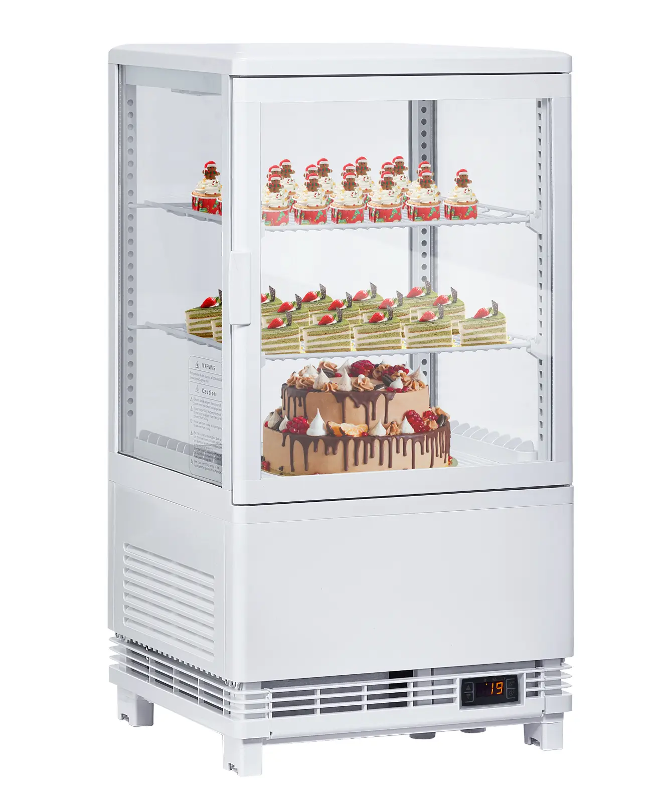 Commercial Refrigerator Display Case, 2 Cu.Ft. Countertop Pastry Display Case, Single Door Cake Fridge Bakery Refrigerator with Double-Layered Glass Door and LED Lighting, White
