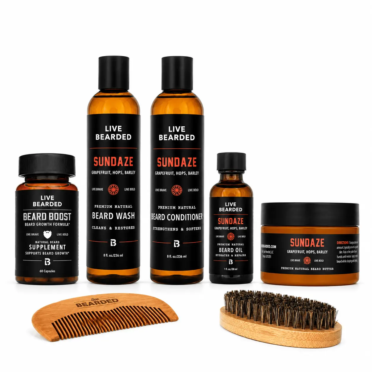 Live Bearded Total Beardsman Complete Beard Kit - Wash, Conditioner, Oil, Butter, Growth Boost & Tools Live Bearded Total Beardsman Complete Beard Kit - Wash, Conditioner, Oil, Butter, Growth Boost & Tools
