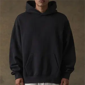 Men's Casual Chest Logo Pullover Hoodie, Stretch Fabric, Stretch Limo-Black Color
