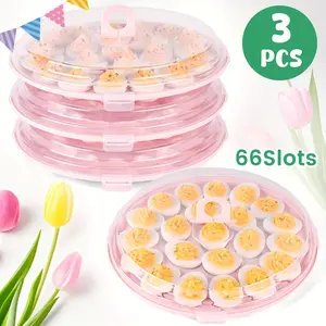 [Portable Egg Containers] 3pcs Deviled Egg Containers With Lid, Deviled Egg Platter With 66 Slots Portable Egg Containers Carrier Holder Trays For Party, Home Kitchen, Campings, Outdoor Activities