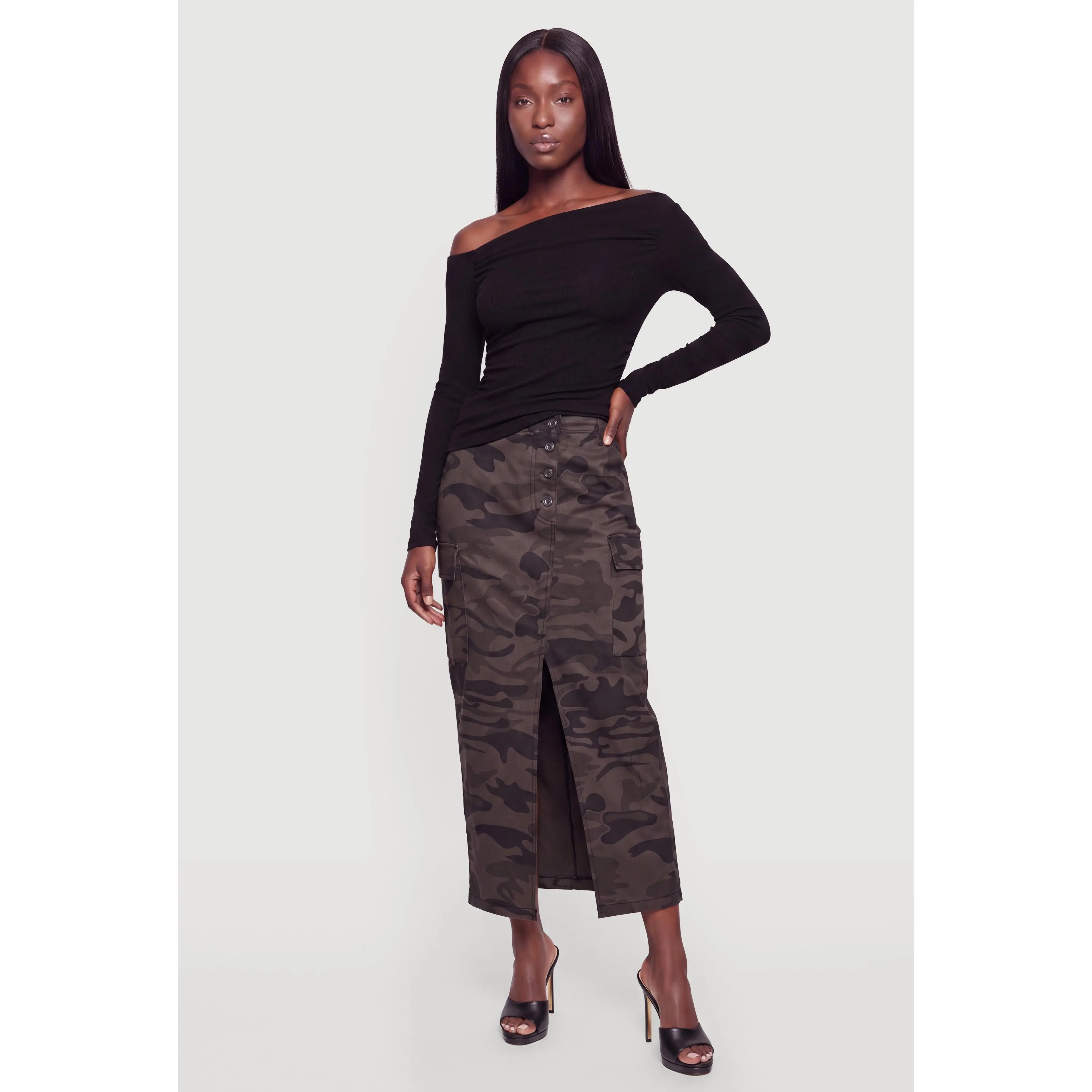 Camo Slit Front Cargo Skirt