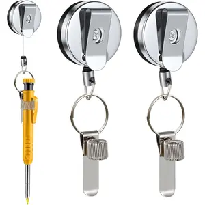 2 count Retractable Pull Pen Pencil Holder, 27.5'' Retractable Pen Holder for Carpenters, Workers, , Waiter, Universal Pencil Lanyard with Belt Clip and Key Ring