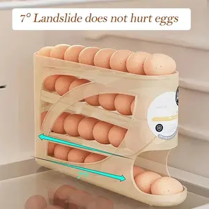Automatic Rolling Egg Dispenser Organizer for Refrigerator, 4-Tier Space-Saving Egg Holder Tray, Holds 28 Eggs, Durable Plastic Egg Storage Rack for Fridge, Counter, Kitchen Cabinet