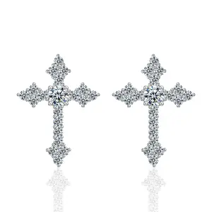 Men's 18K gold-plated cross claw earrings, moissanite earrings perfect birthday, Mother's Day, Christmas gift suitable for men's and women's wedding sets