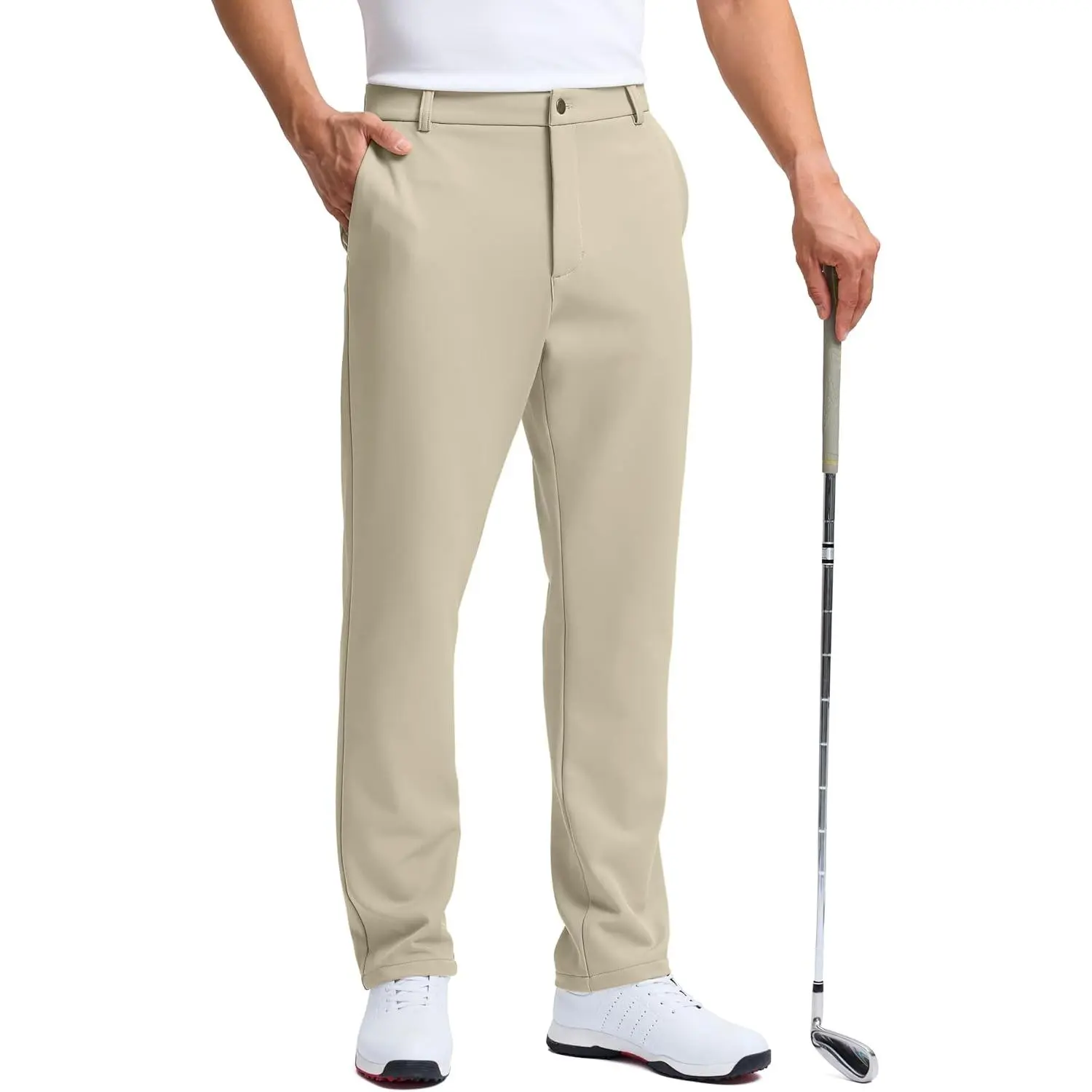 Pudolla Men's Fleece Lined Golf Pants 30"/32" Warm Comfy Dress Winter Water Resistant Pants Cold Weather Casual Trousers