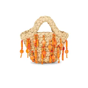 SIMONMILLER Beaded Mercado Mini Tote Bag in Natural & Orange