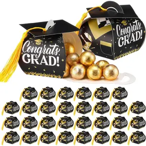 30 Pcs Graduation Cap Candy Box with Tassel Graduation Party Favors Treat Gifts Boxes Grad Table Centerpieces for 2026 Grad Party Decorations Black