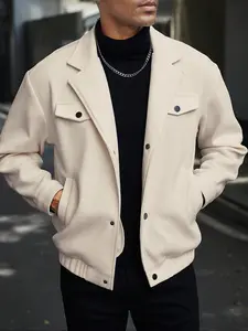 Men's Simple Woolen Jacket Coat, Fashion Casual Design, Suitable for Work or Holiday Outing, Lightweight Outerwear