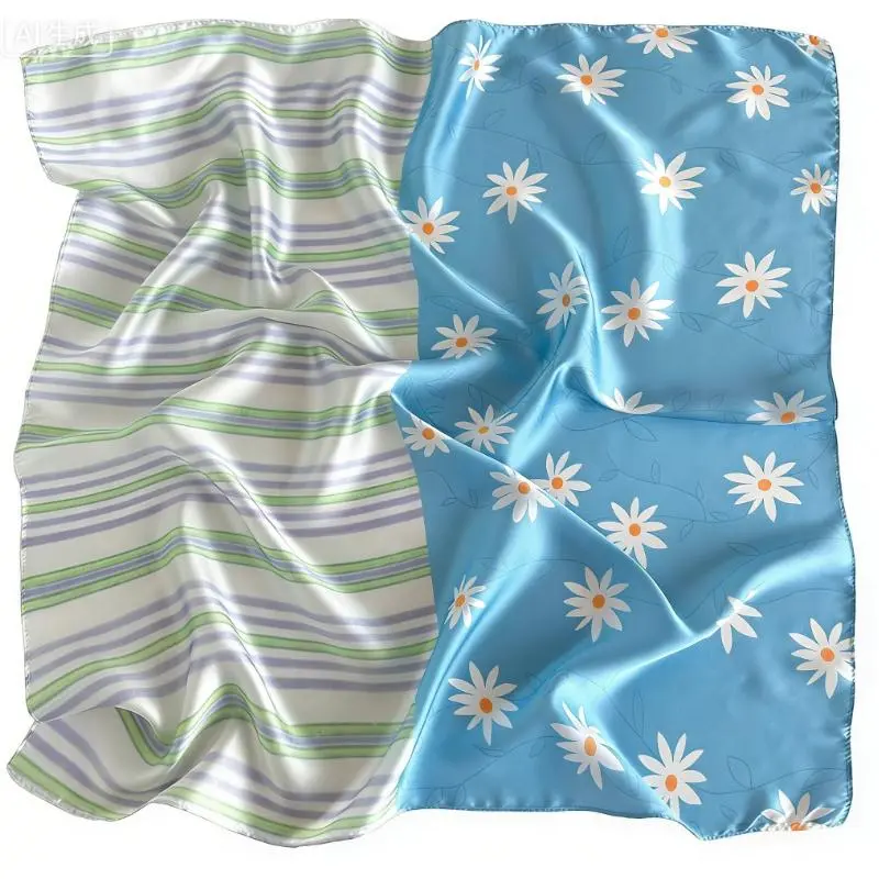 44#Striped Daisy Square Scarf (EB1743)