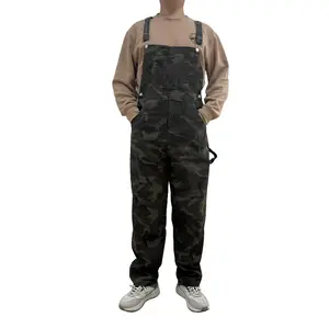 YXLUOKY Men's Camo Adjustable Denim Overalls Fashion Bibs Coveralls with Pockets Camouflage Outdoor Wear Jumpsuit with Zipper for Fall Winter