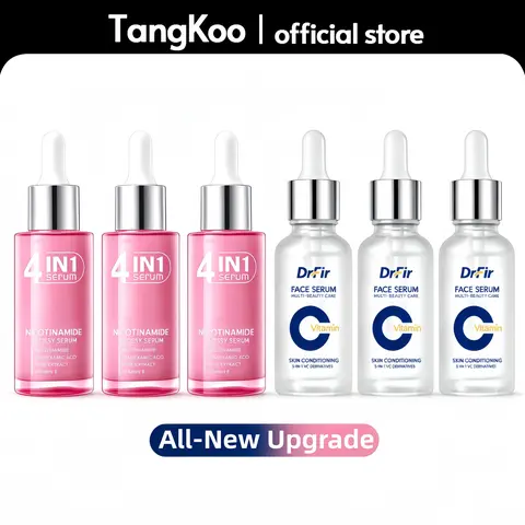 【3PCS】DrFir Vitamin C Face Serum & Korean 4-in-1 Super Essence Lotion Moisturizing Face Cream Moisturizing, Pore Care-Hydration & Nourishing Facial Essence Nicotinamide Glossy Serum for all Skins  Gift for Women (30ml) Dropper