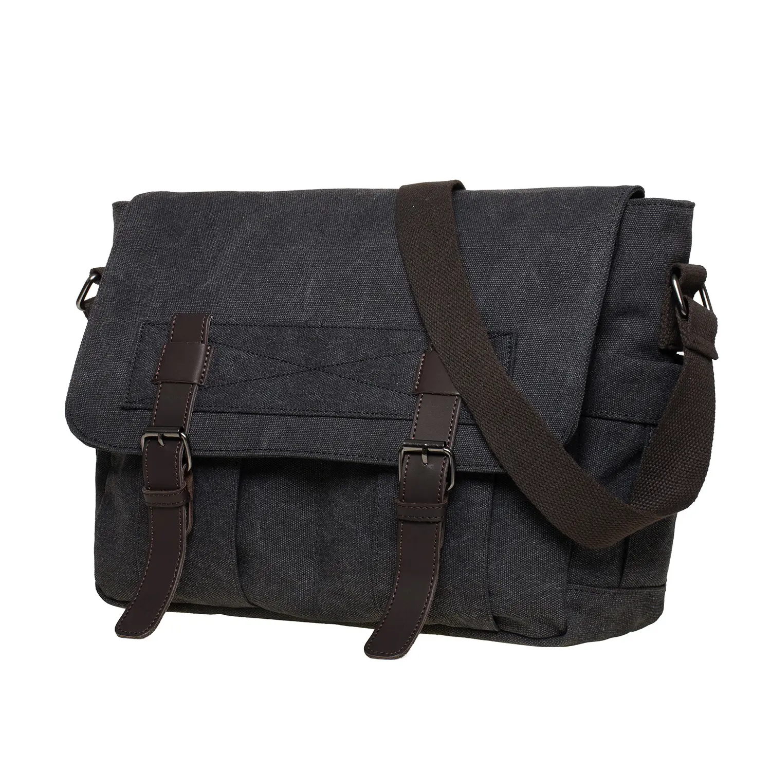 KAAKO Canvas Vintage Messenger Bag Shoulder Bag Leather Large Travel Crossbody Bags for Men Women 14-inch Laptop with Adjustable Strap & Multiple Pockets