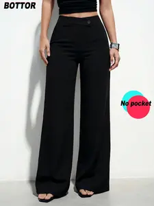 Women's Solid Color Casual Elegant Straight Leg Pants Womenswear, Asymmetrical V-Back Waist Highlighting Curves, Ideal for Daily Wear, Work, Dates, Holidays