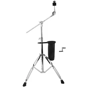 Cymbal stand with drumstick holder and drum wrench, adjustable telescopic and upright combination, dual-layer support legs with rubber footpads, suitable for ride cymbal and crash cymbal mounting.