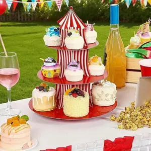 Carnival Theme Cupcake Stand, Circus Clown Tent Three-Tier Paper Birthday Dessert Display Rack, Restaurant Party Decoration, Cupcake Holder, Cake Pop Stand