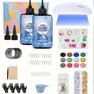 UV Resin Kit with Light and Molds, Upgraded 200g Crystal Clear & Low Odor, Fast Curing & Low Shrinkage UV Epoxy Resin, DIY Jewelry Making Set, DIY Kits, Jewelry/craft decoration/keychain making starter kit