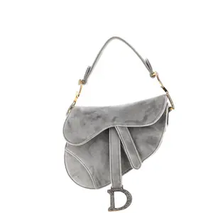 Pre-owned Dior Crystal, Velvet Shoulder Bags Christian Saddle Handbag Velvet with Crystals Mini by Rebag