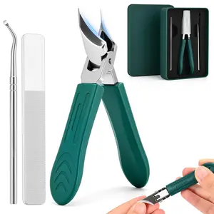 Eagle Beak Beveled Nail Clippers, 3Pcs Wide Jaw Opening Anti-Splash Slanted Nail Clipper, Long Handle Wide Jaw Opening Anti-Splash Slanted Edge Nail Clipper for Thick Nails,Seniors&Ingrown Care(Green)