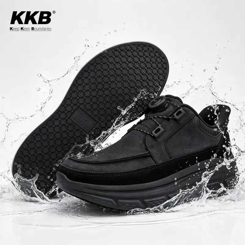 KKB Men's Leather Easy-Slip Loafers - Low-Cut Male Walking Shoes with Round Toe, Moisture-Resistant, Anti-Slip, Lightweight, Breathable, Arch Support, Memory Foam, Easy-to-Clean, Odor-Free for Work, Casual Use, All Seasons