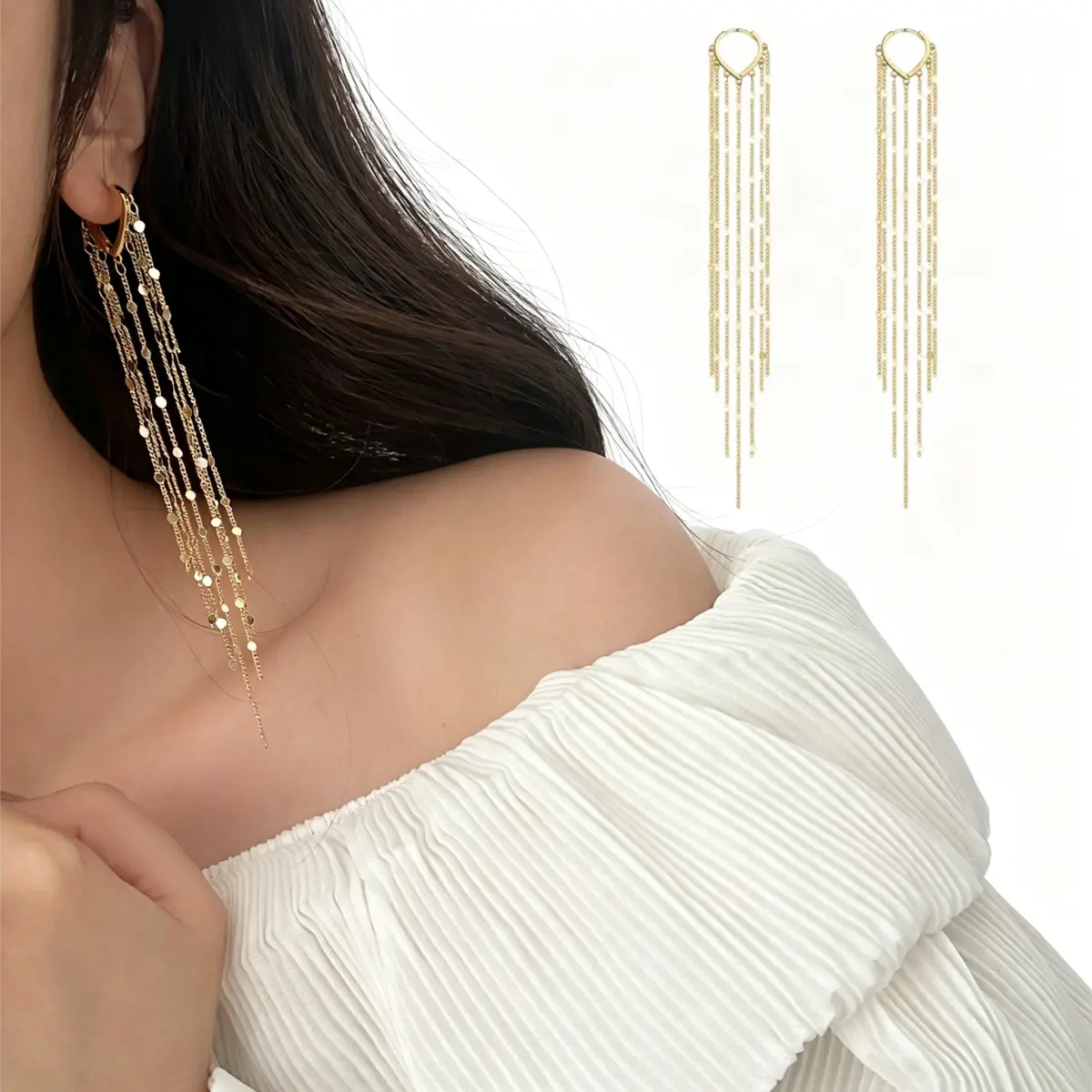 Fashion Gold Plated Long Tassel Earrings for Women, Chain Tassel Threader Earrings Trend Dangling, Trendy Bride Party Prom Jewelry, Casual Jewelry for Women, Trendy Jewelry