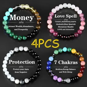 4 Pcs Bohemian Colorblock Beaded Bracelet Set – Citrine, Tiger Eye, Malachite & Crystal | Elegant Fashion Jewelry for Banquet, Party, Daily Wear & Lucky Attraction Gifts for Her