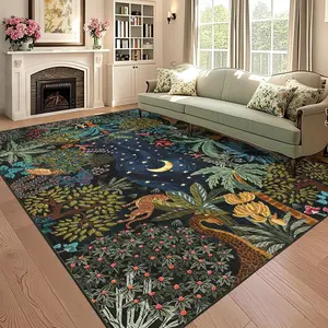Large Rug 10x13 Washable Night Jungle Modern Rug Non Slip Low Pile Stain Resistant Carpet Ultra Soft Non Shedding Foldable Floor Cover for Bedroom, Living Room, Office, Blue