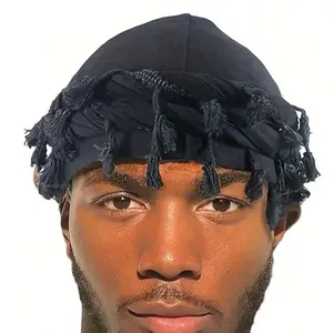 Men\ Retro Tassel Headband Twisted Turban Hat Women\ Personality Hair Care Twist Tail Hat