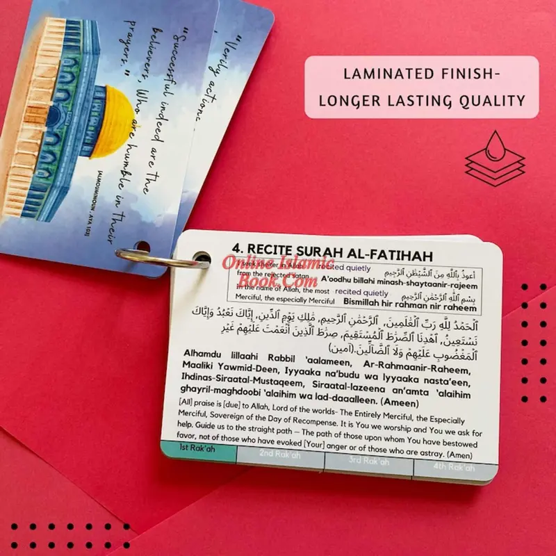 Albidaya Islamic Store Regular Salah Prayer Flashcards - Set of 2, 3.94x2.76 in Laminated Cards, Step-by-Step Practical Guide, Arabic Text & English Transliteration, Children Learning About Faith, Colourful Islamic Art (Religion & Philosophy Book)