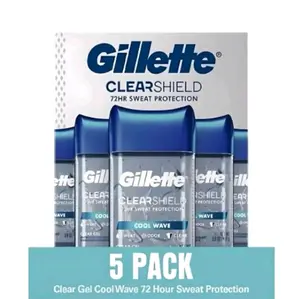 Gillette Cool Wave Deodorant for Men, Antiperspirant Clear Gel, Care and Sweat Protection for up to 72 Hours,3.8 Ounce Pack of 5